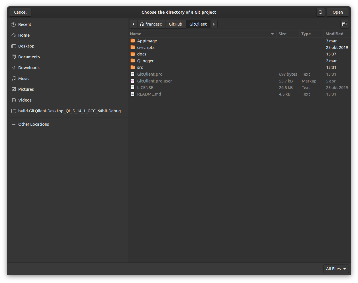 GitQlient - Open repository