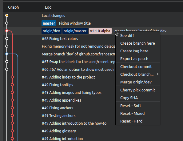 GitQlient - Branch commit options