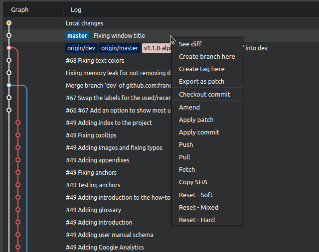 GitQlient - Options for last commit