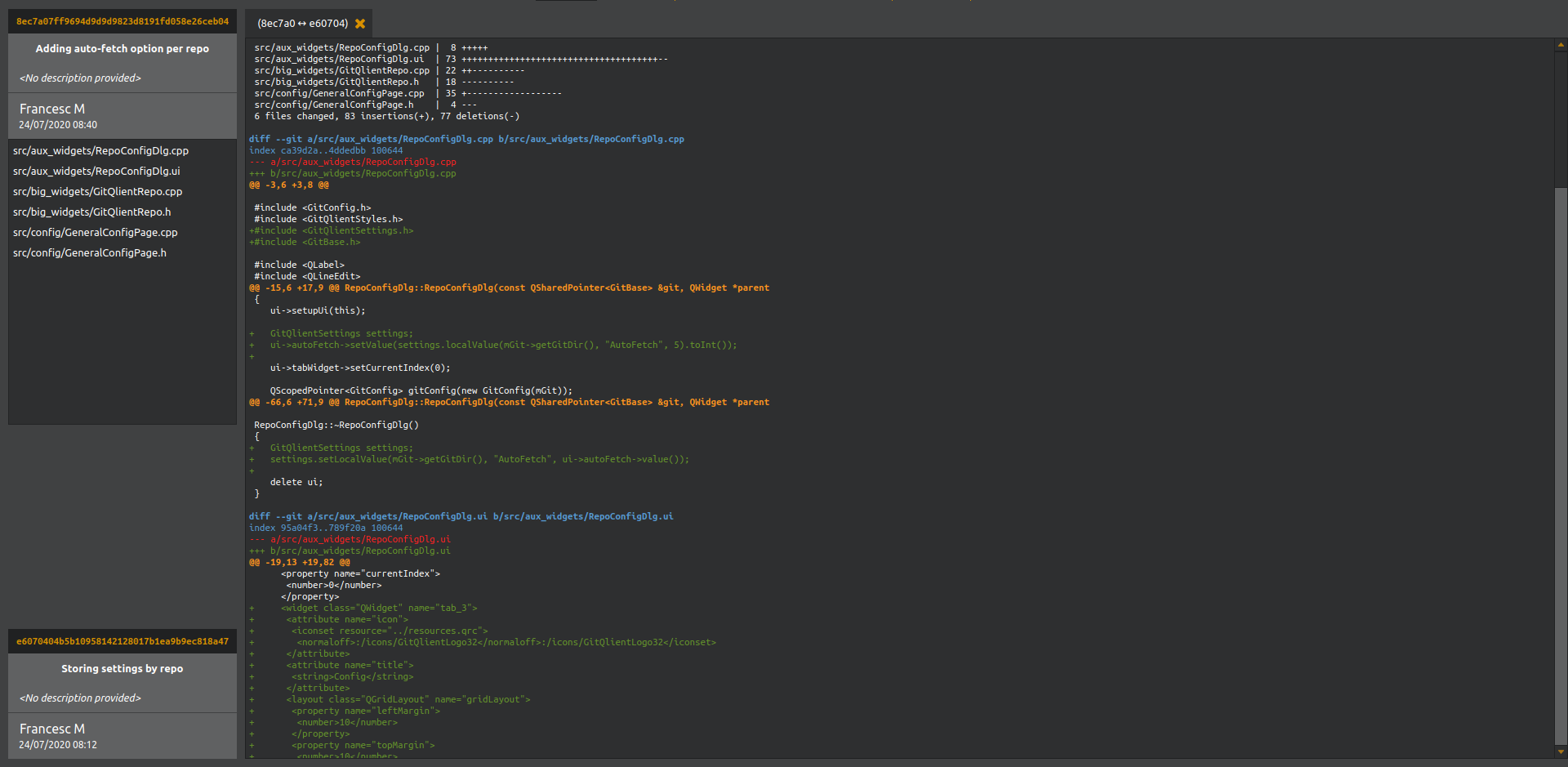 GitQlient - The Diff View