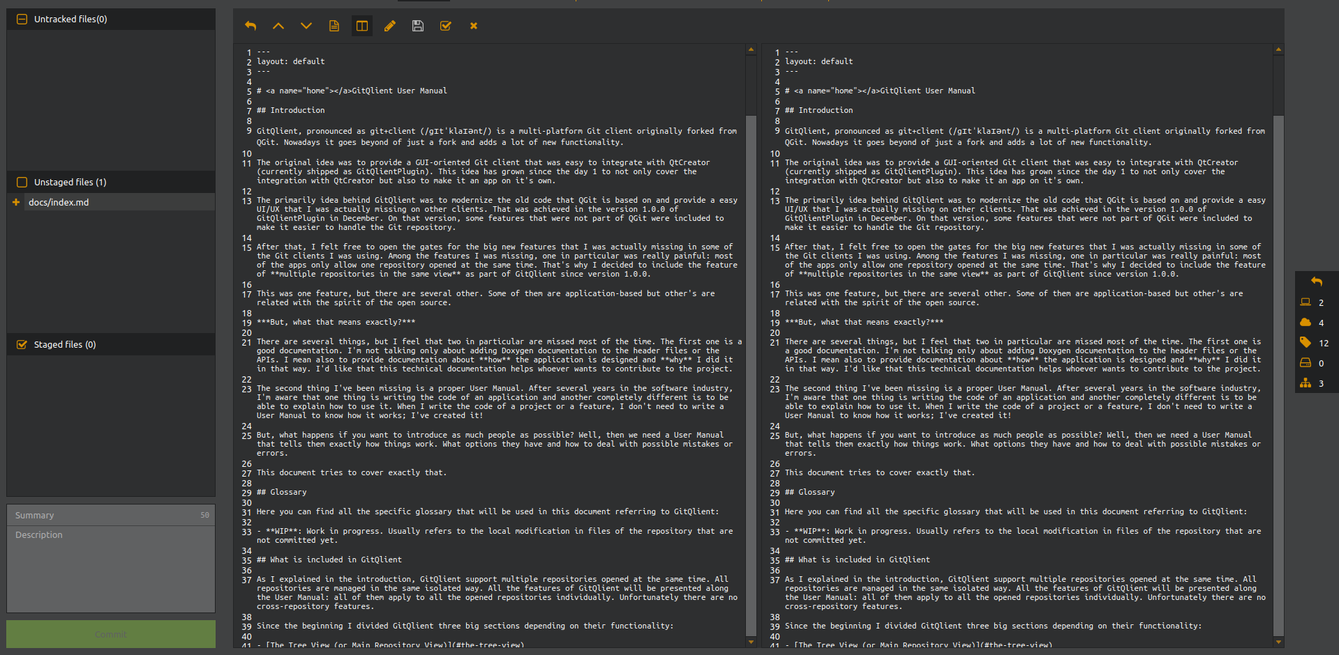 GitQlient - Viewing a WIP