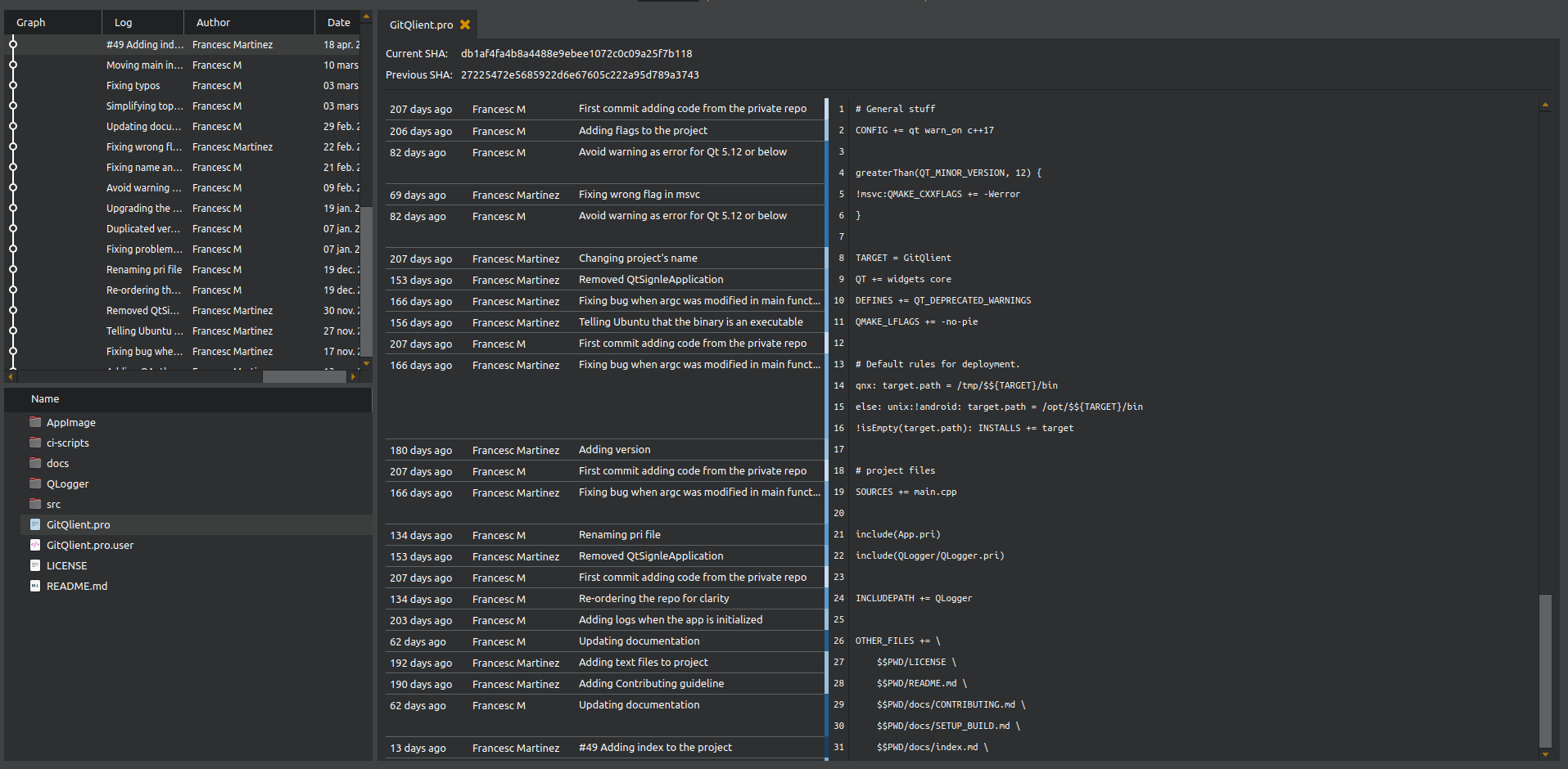 GitQlient - The Blame & History View