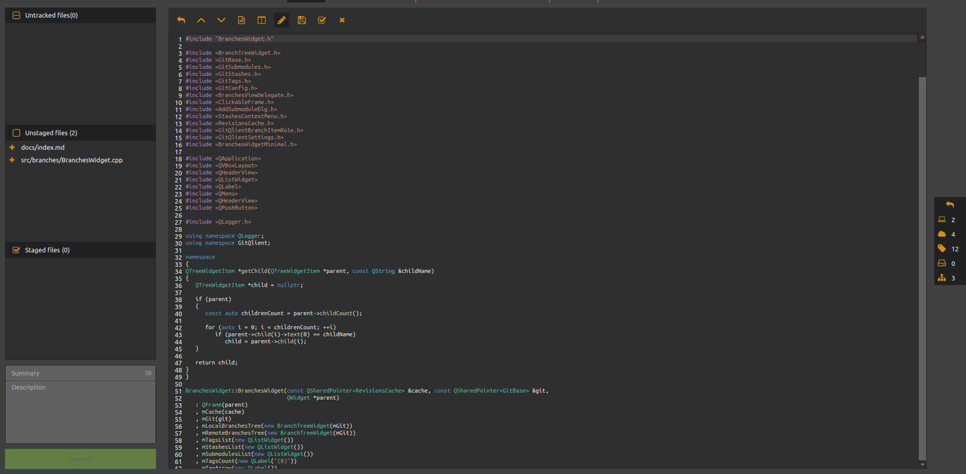 GitQlient - Editing a WIP