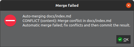 GitQlient - Merge warning message